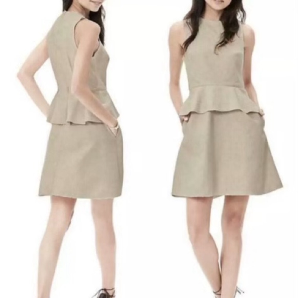 Banana Republic Linen Cotton Peplum Dress Oatmeal Color Size 10